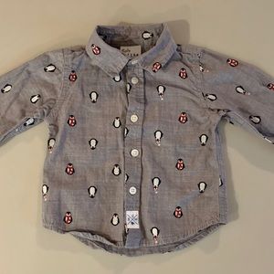 12 MONTH BABY BUM button down gray penguin shirt